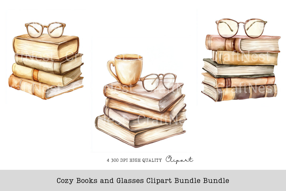 Cozy Books And Glasses Clipart Planner