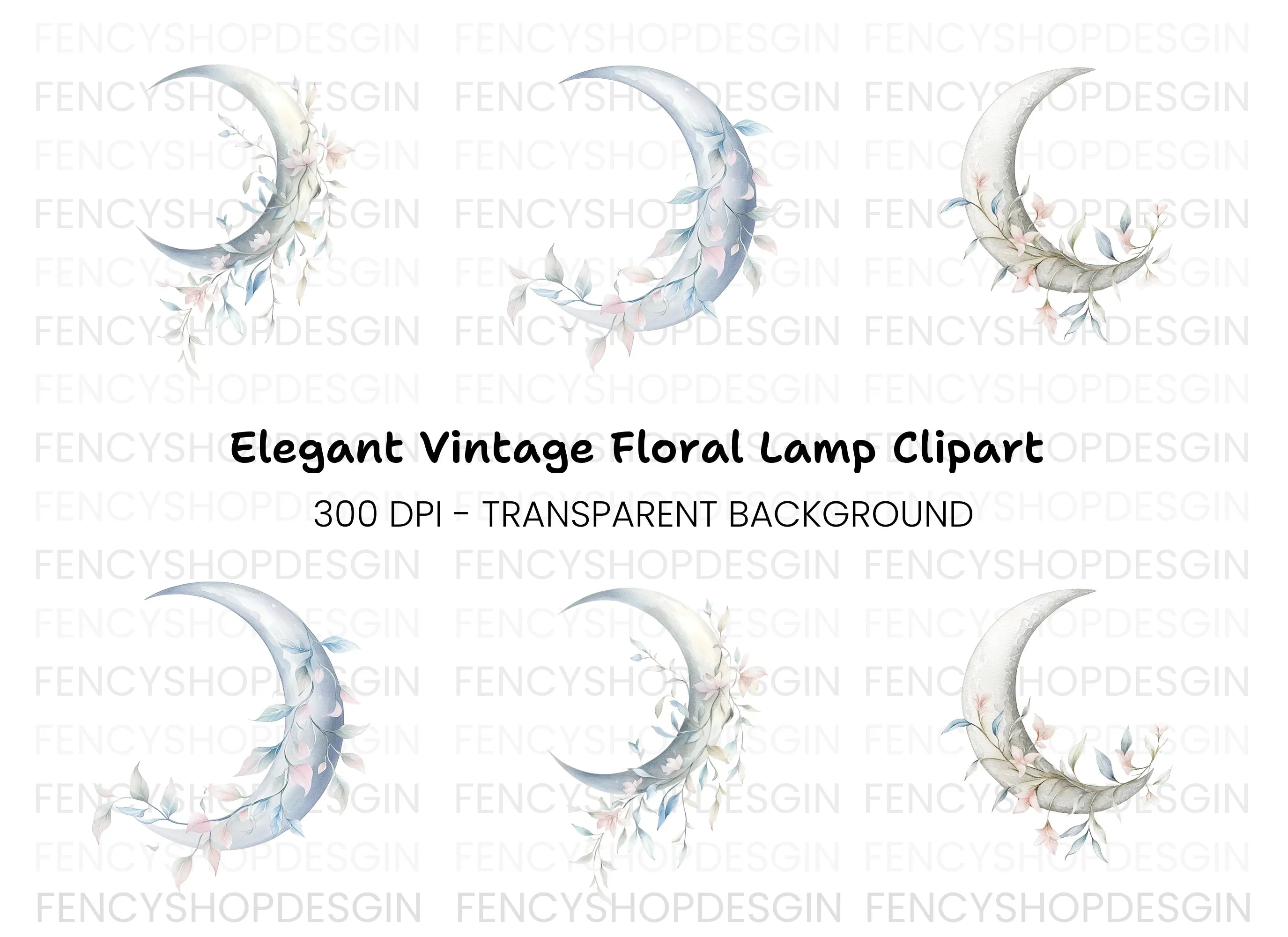 Whimsical Floral Moon Clipart Bundle