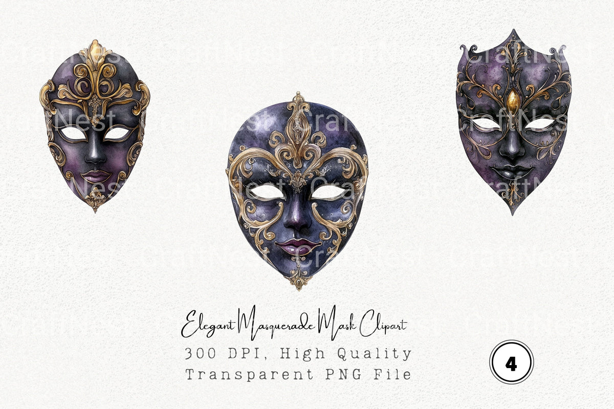 Elegant Masquerade Mask Clipart Bundle