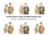 Senior Couples Holding Flowers Clipart Bundle