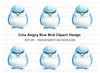 Angry Blue Bird Illustration Clipart Bundle