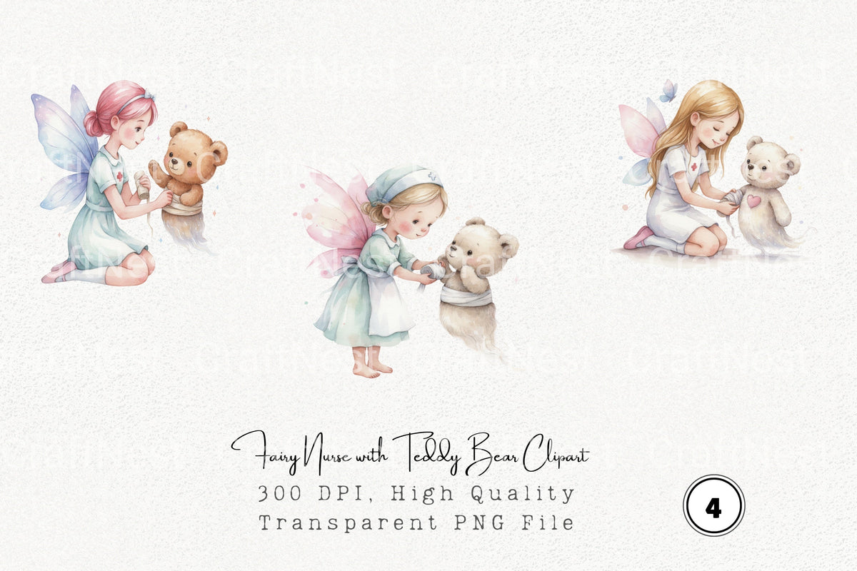 Fairy Nurse With Teddy Bear Clipart Bundle
