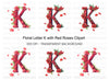 Floral Letter Red Roses Clipart Bundle