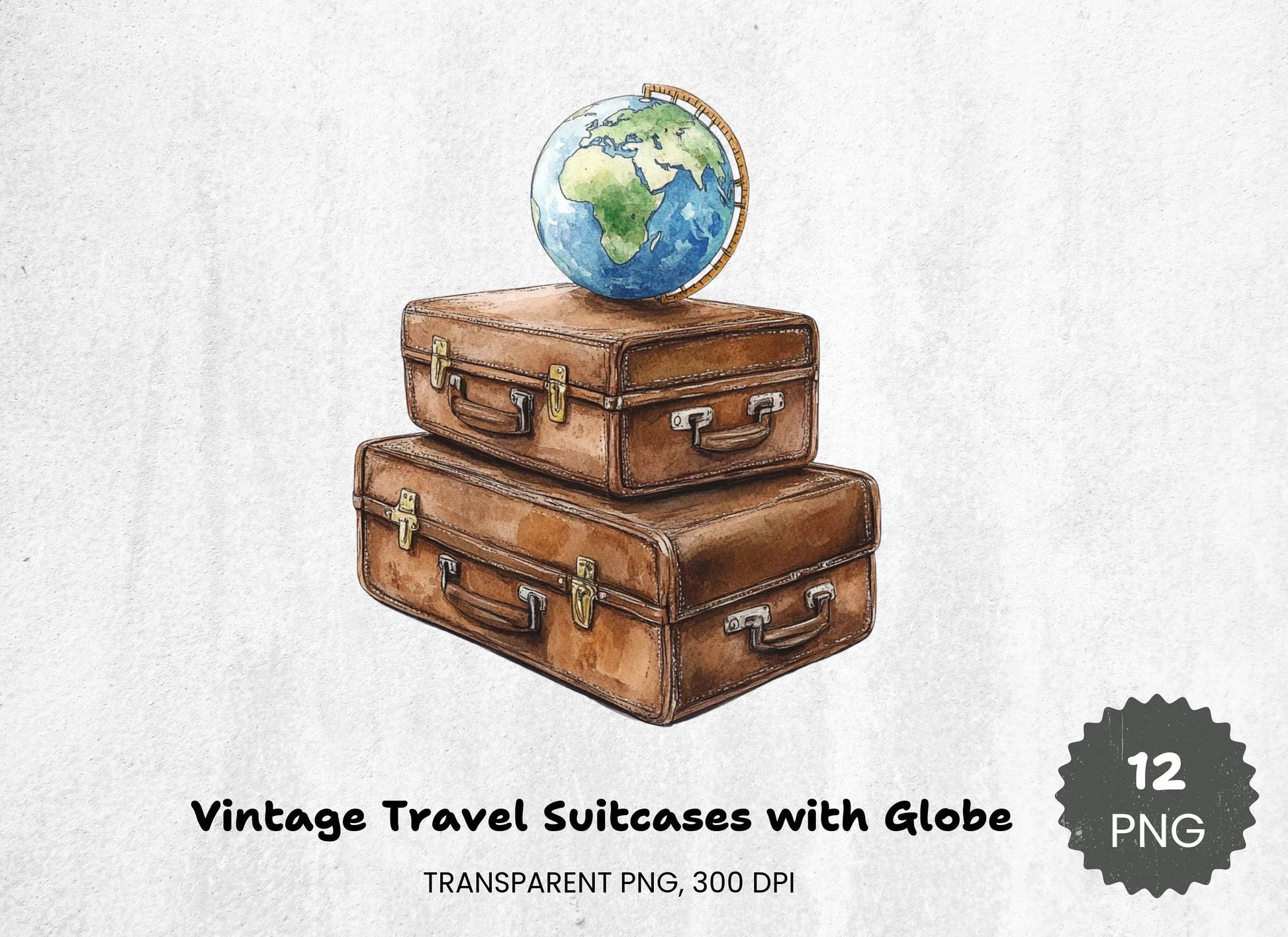 Vintage Travel Suitcases with Globe Clipart Bundle - CraftNest - Digital Crafting and Art