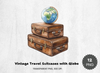 Vintage Travel Suitcases with Globe Clipart Bundle
