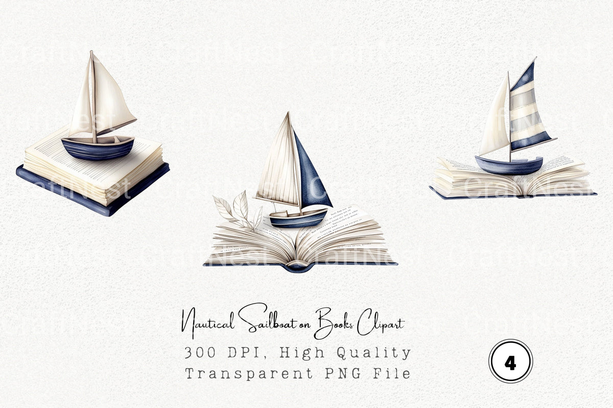 Nautical Sailboat On Books Clipart Planner