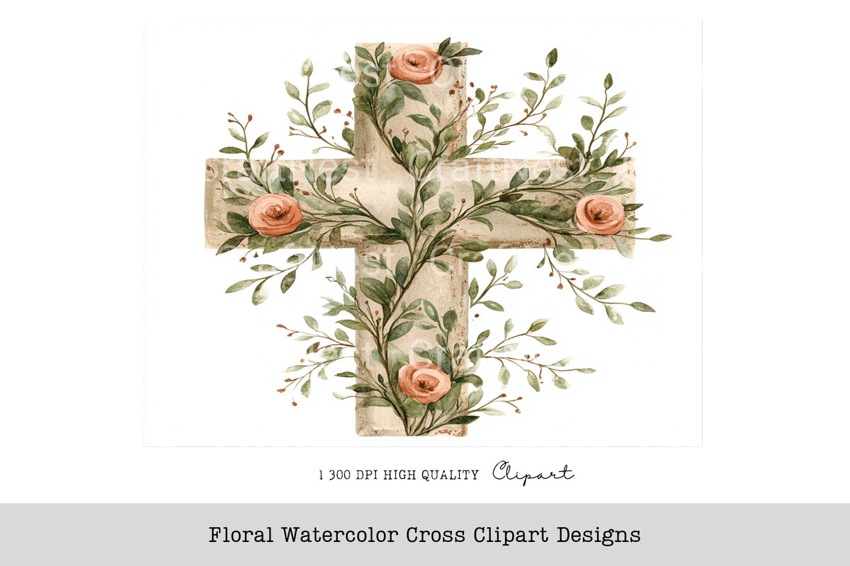 Floral Cross Designs Clipart Bundle