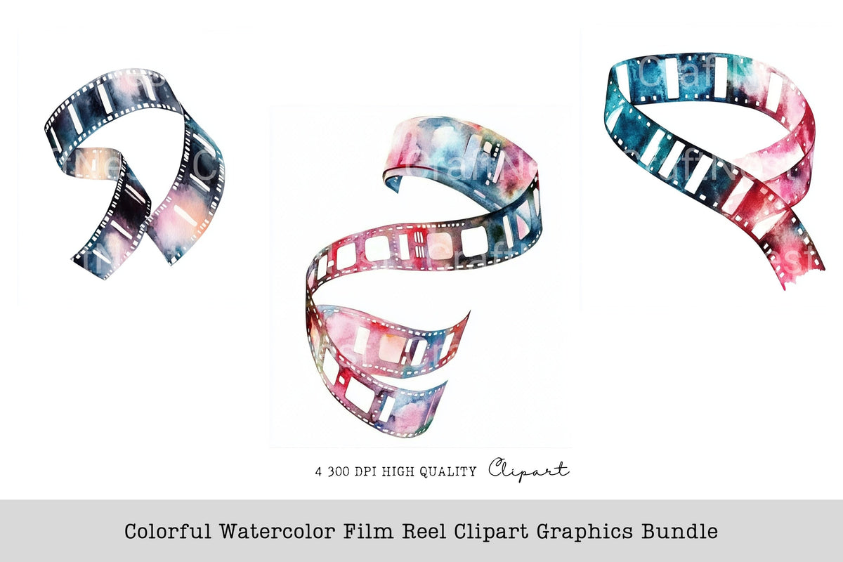 Colorful Film Reel Graphics Clipart Bundle