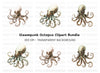 White Steampunk Octopus Clipart Bundle