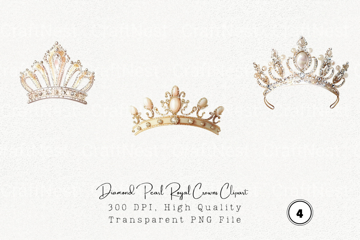 Diamond Pearl Royal Crowns Clipart Bundle