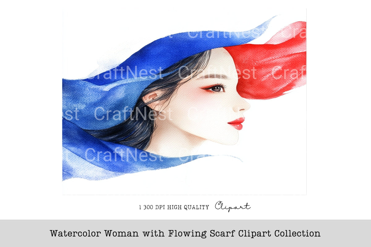Woman With Flowing Scarf Clipart Bundle