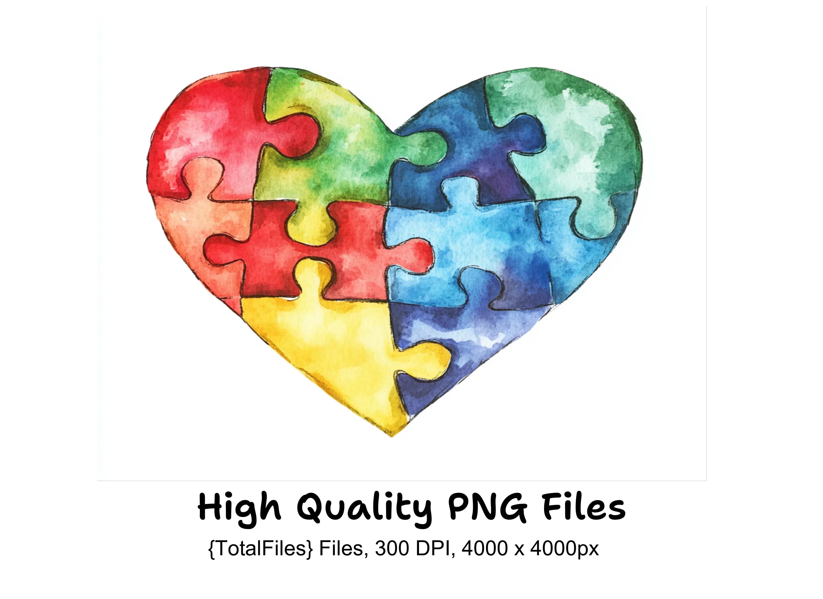 Colorful Puzzle Heart Clipart Bundle