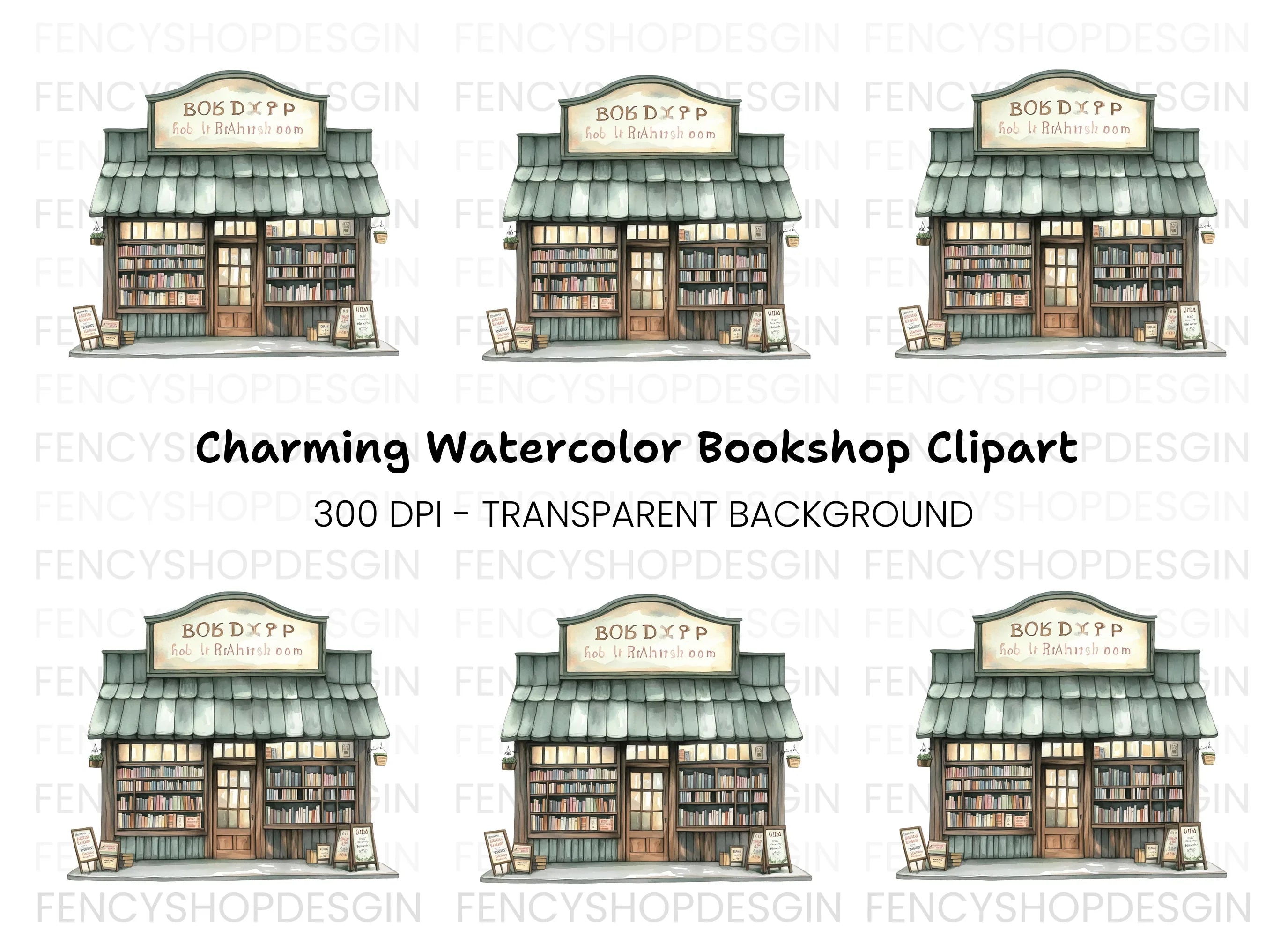 Cozy Illuminated Bookstore Clipart Bundle