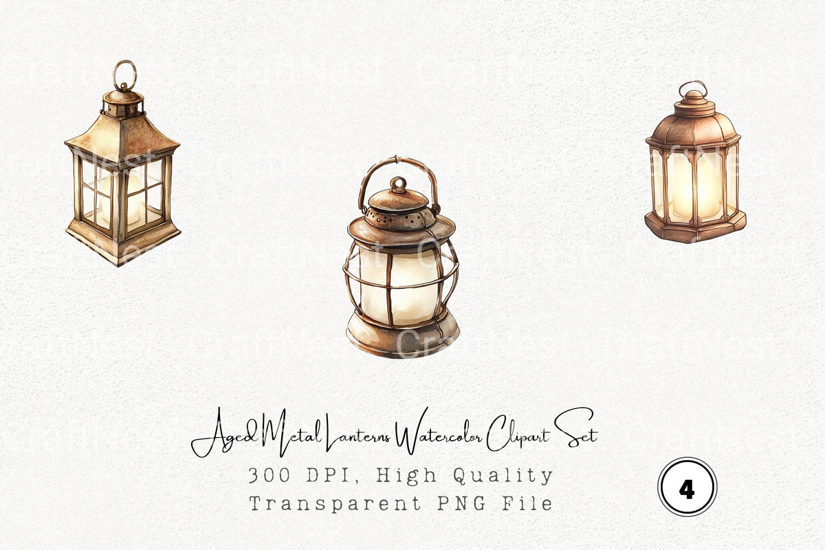 Aged Metal Lanterns Clipart Bundle