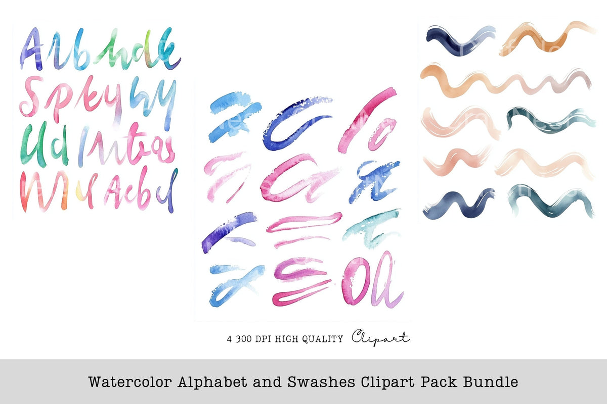 Alphabet And Swashes Clipart Bundle
