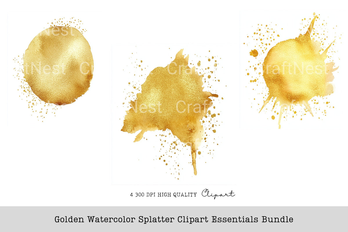 Golden Splatter Essentials Clipart Bundle
