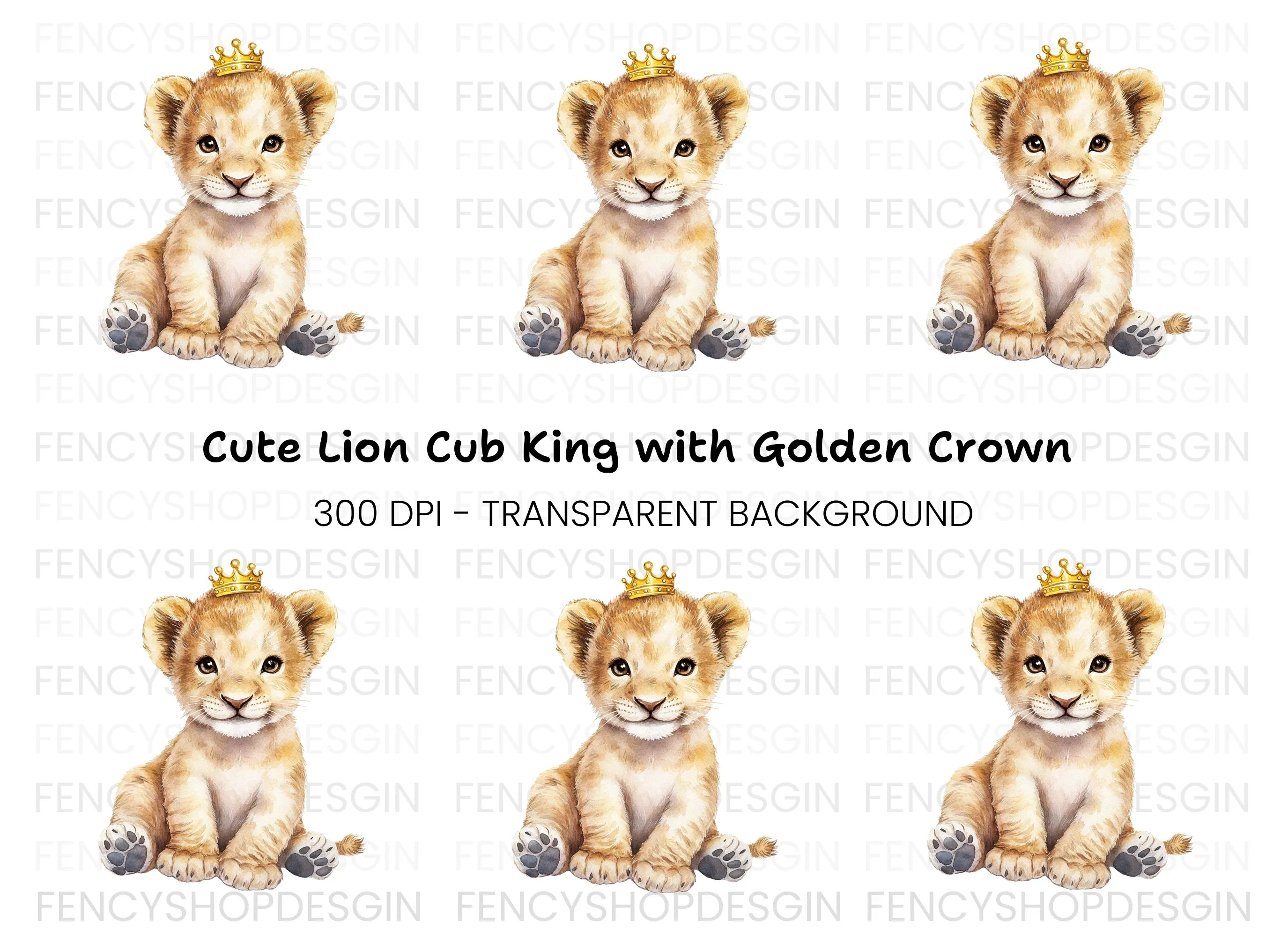 Adorable Baby Lion with Crown Clipart Bundle