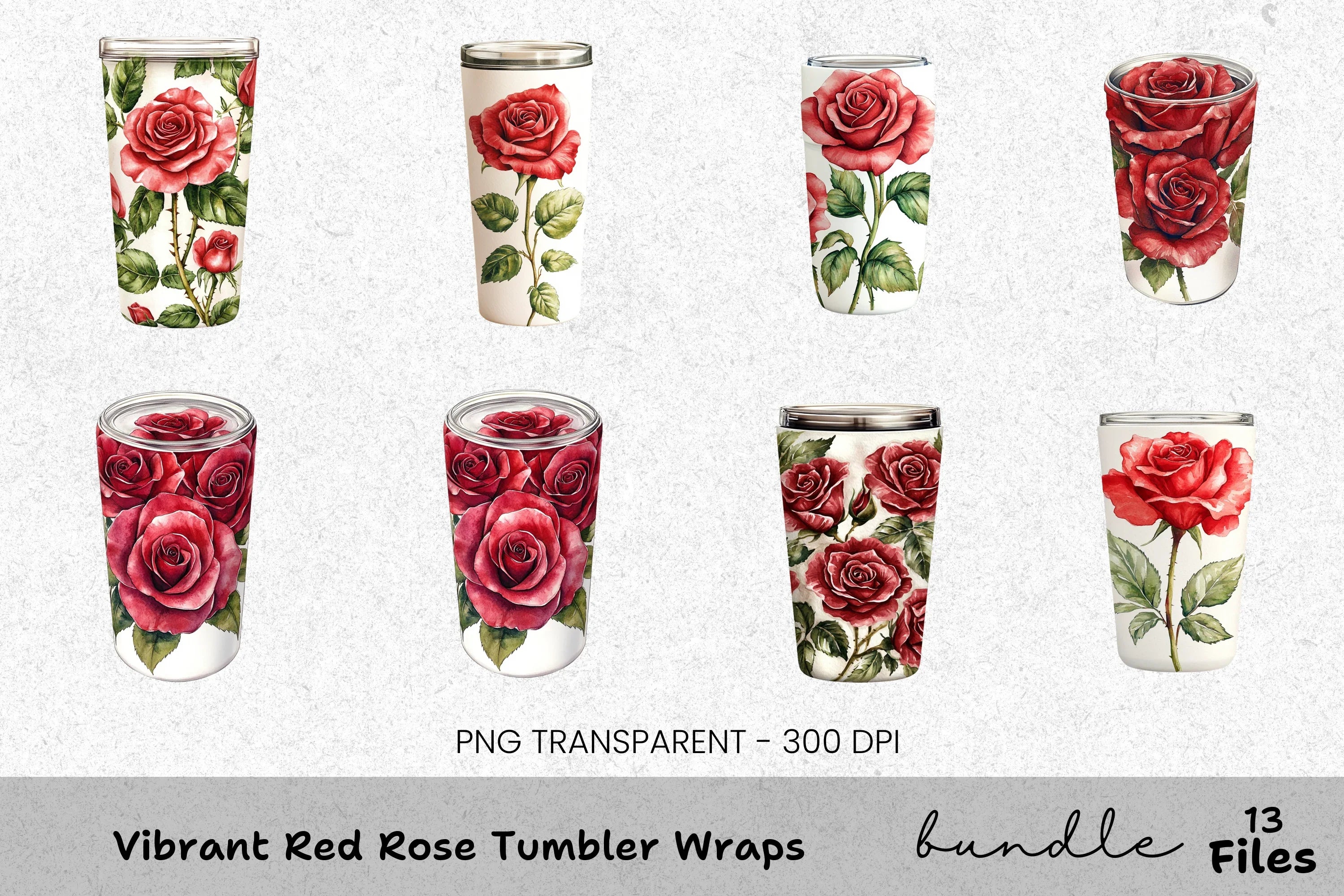 Vibrant Red Rose Tumbler Clipart Bundle