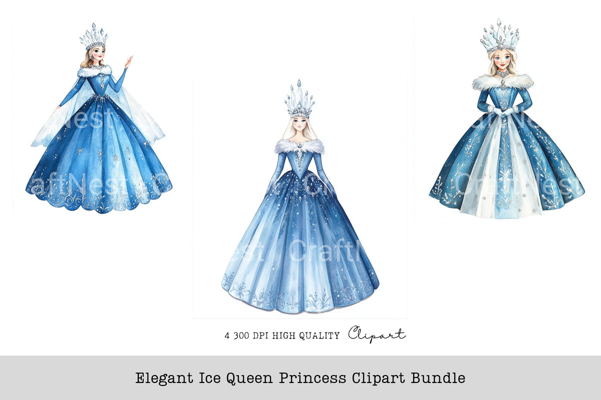 Elegant Ice Queen Princess Clipart Bundle