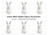 Cute White Rabbit Illustration Clipart Bundle