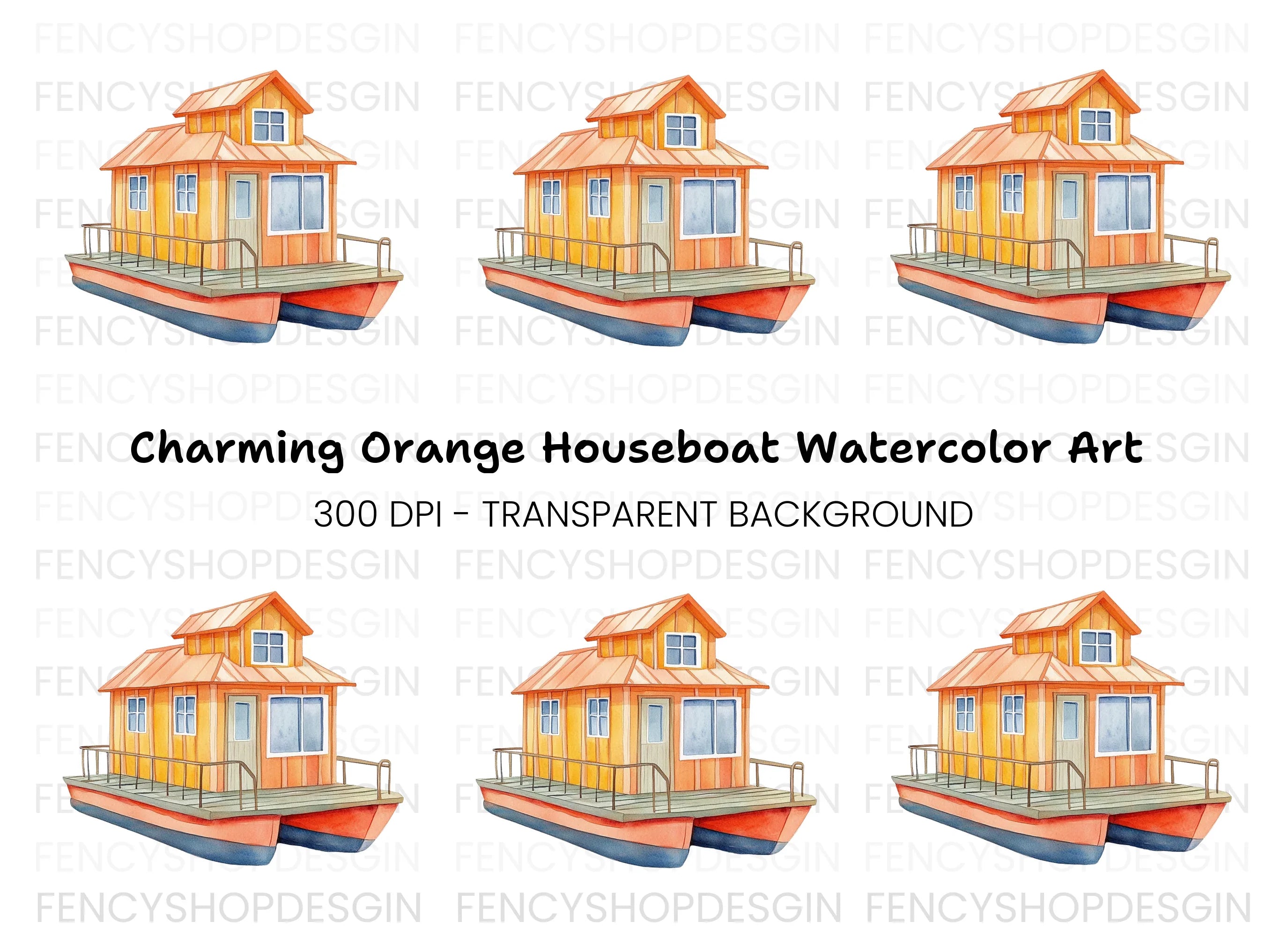Orange Houseboat Clipart Bundle