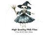 Cute Skeleton Witch with Broom Clipart Bundle