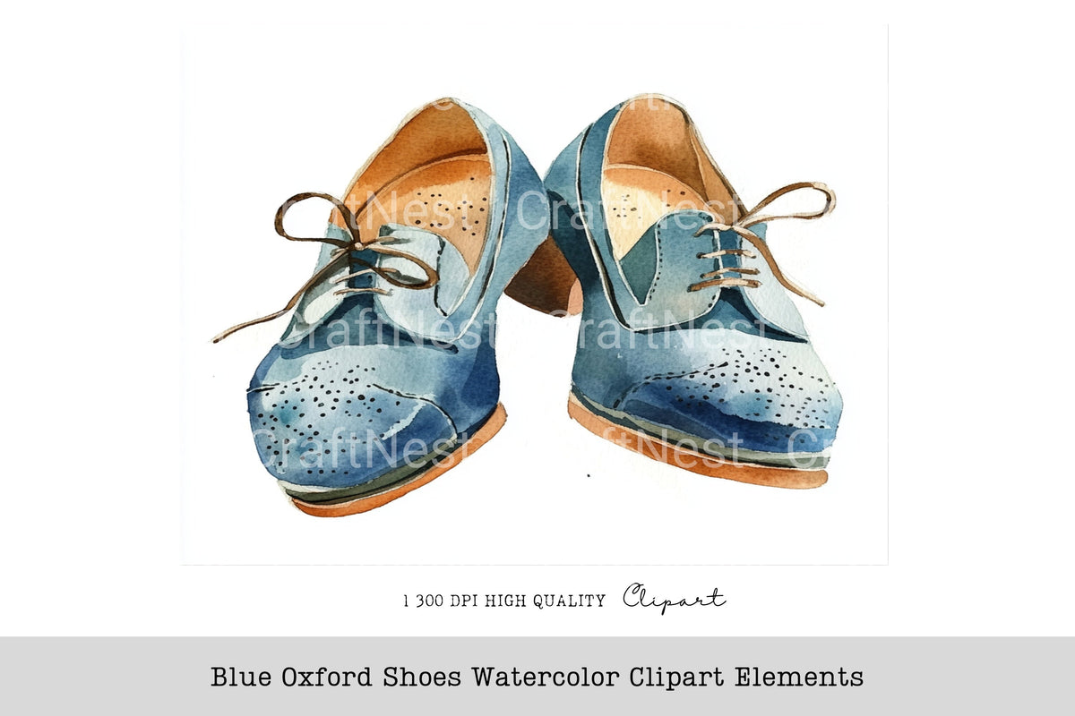 Blue Oxford Shoes Elements Clipart Bundle