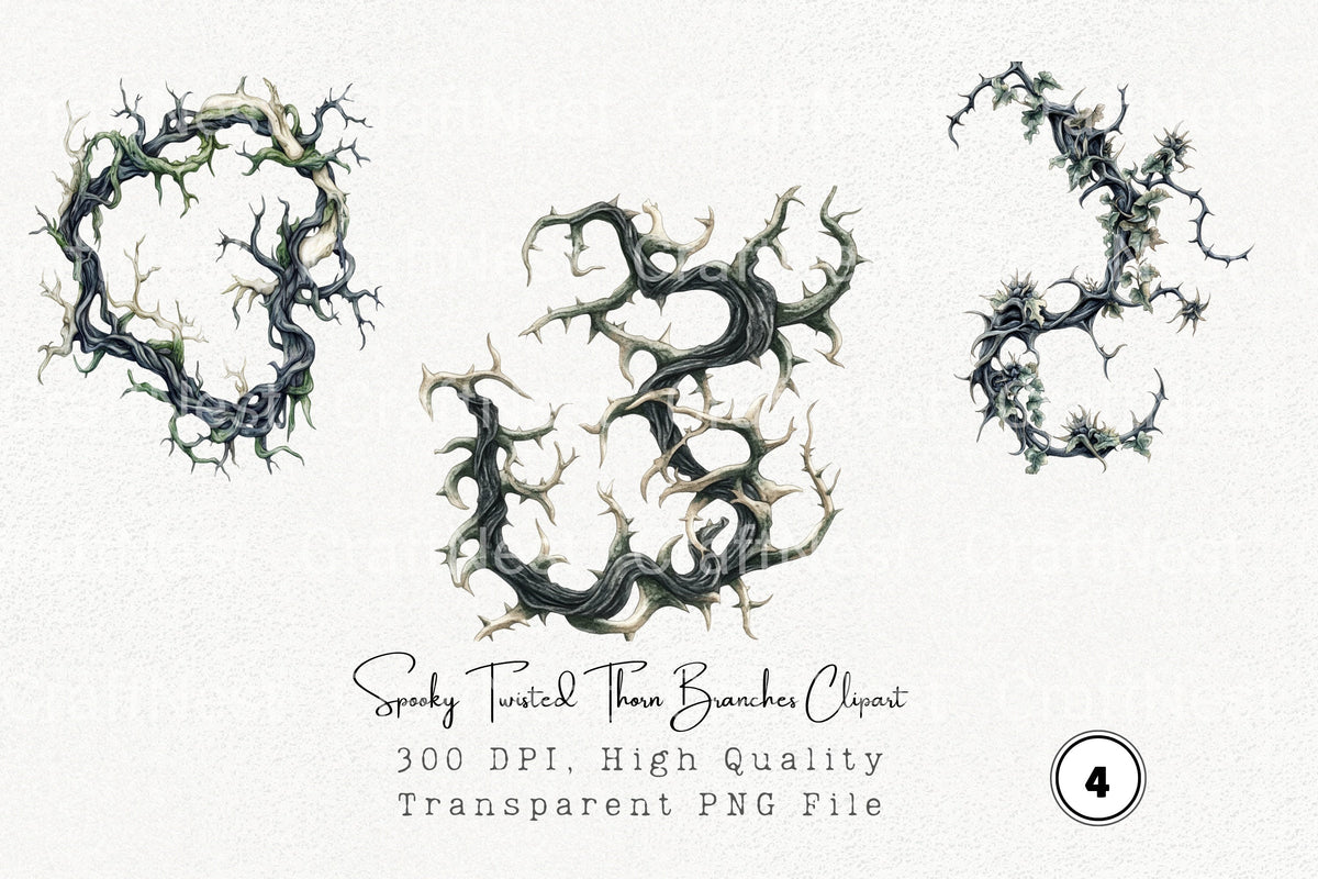 Spooky Twisted Thorn Branches Clipart Bundle