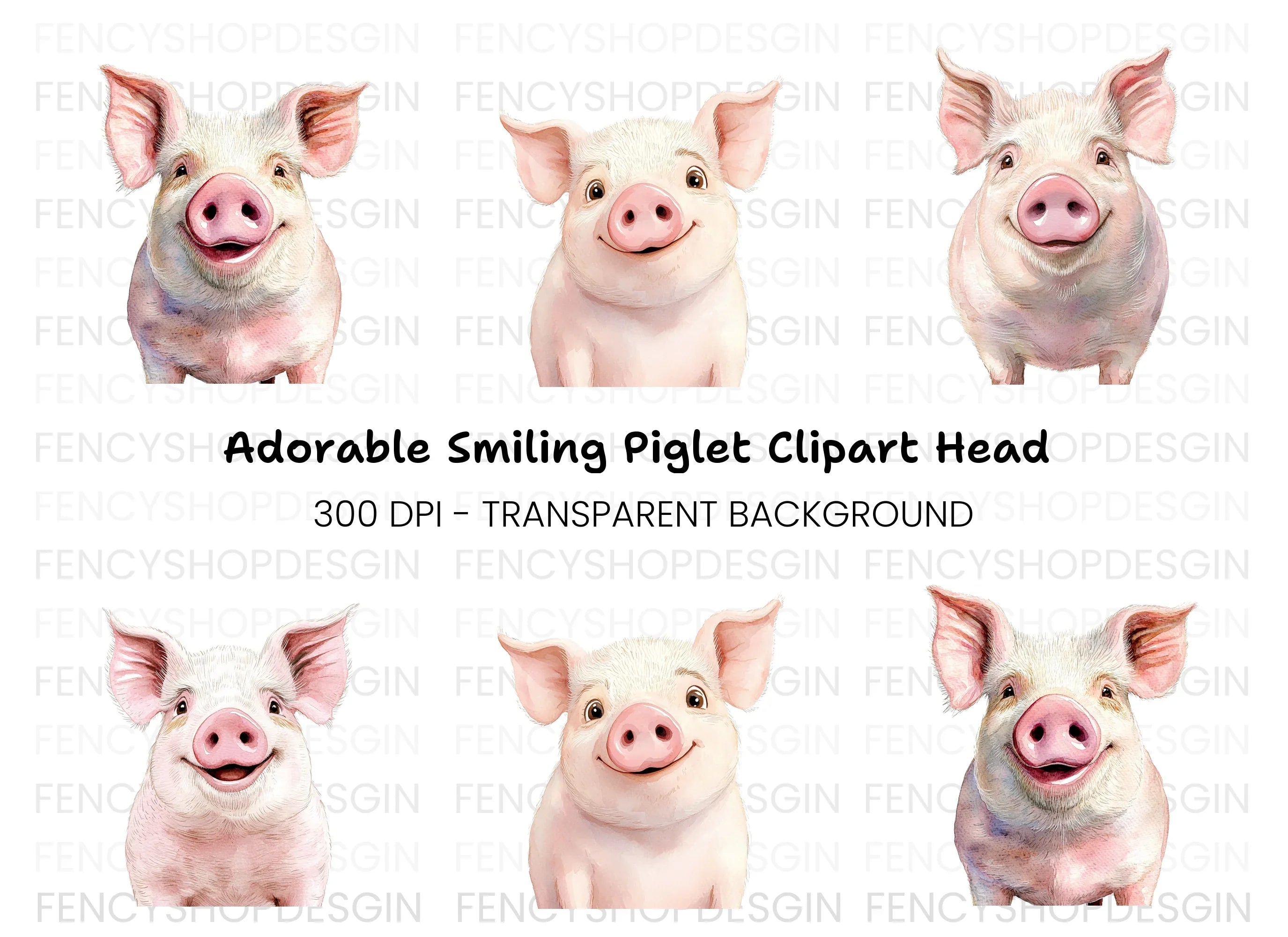 Three Happy Piglets Clipart Bundle