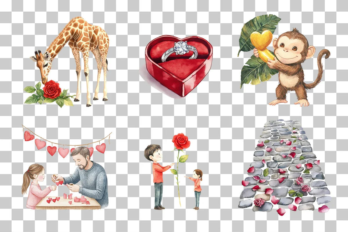 Adorable Giraffe with Red Rose Clipart Bundle - CraftNest - Digital Crafting and Art