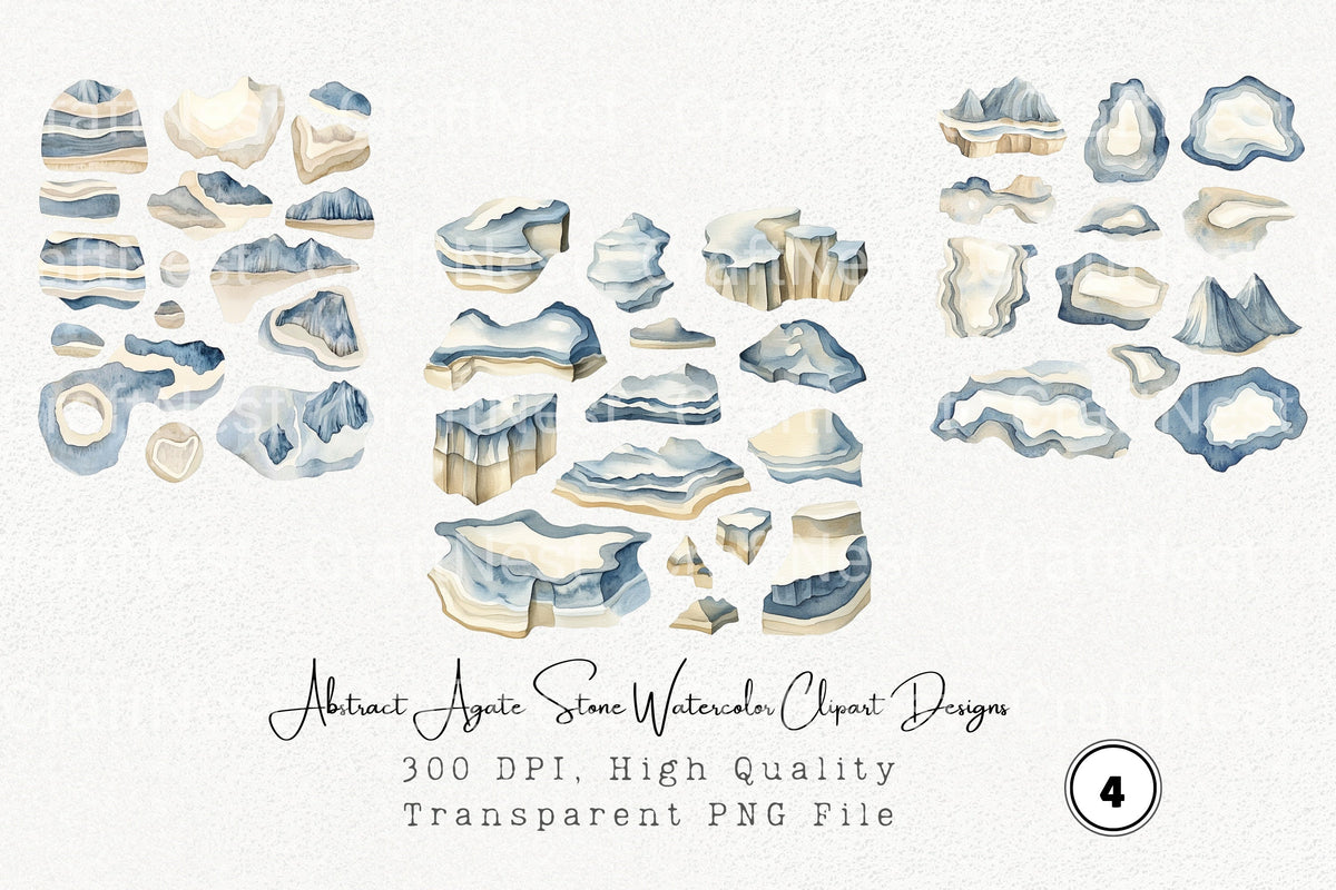 Abstract Agate Stone Designs Clipart Bundle