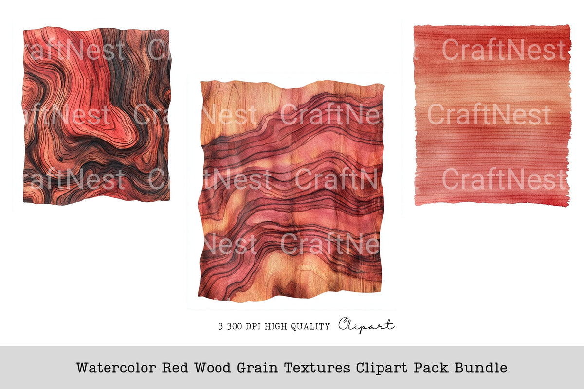 Red Wood Grain Textures Clipart Bundle