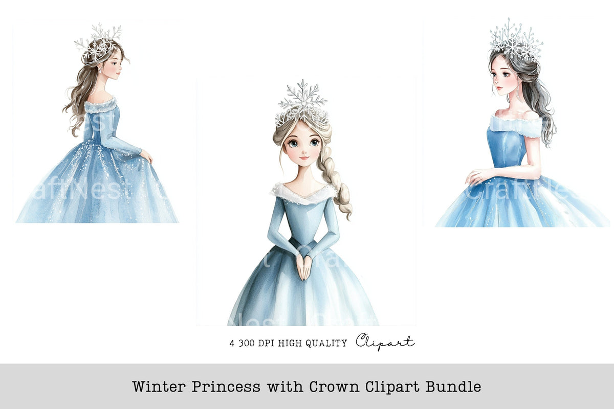 Winter Princess With Crown Clipart Bundle