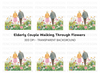 Elderly Couple Walking in Flower Field Clipart Bundle