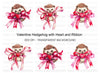 Valentine Hedgehog with Ribbon and Heart Clipart Bundle