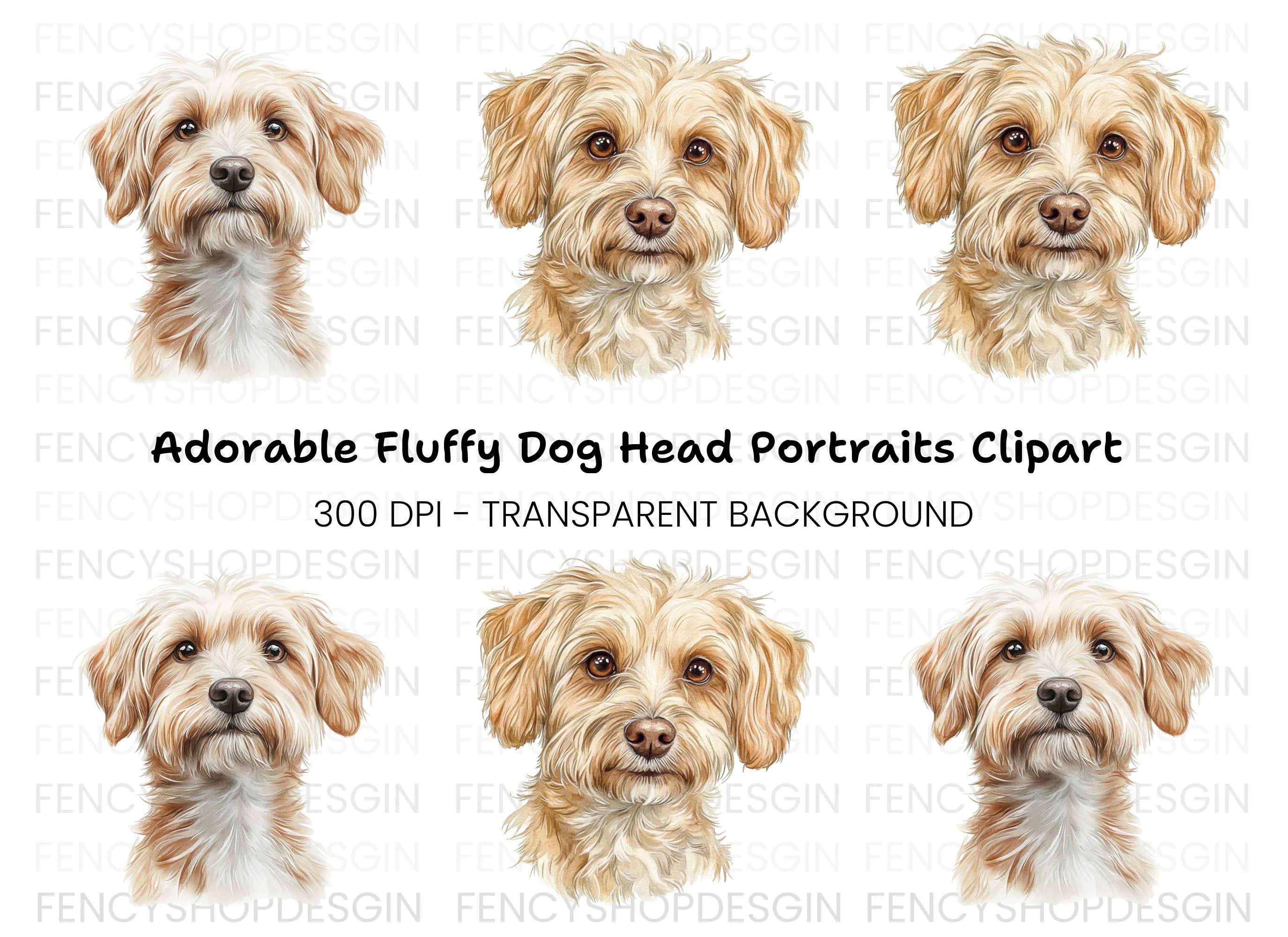 Adorable Fluffy Dog Heads Clipart Bundle