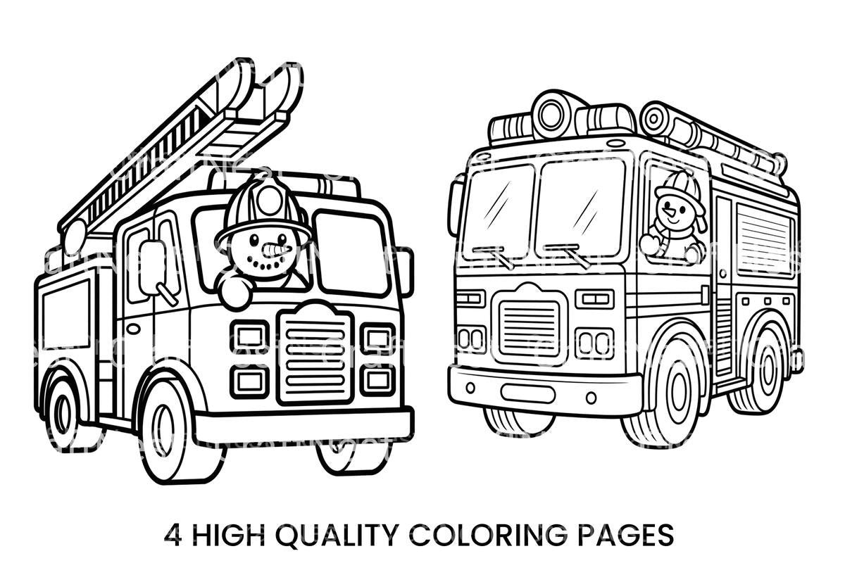Cute Fire Truck and Snowman Driver Coloring Books