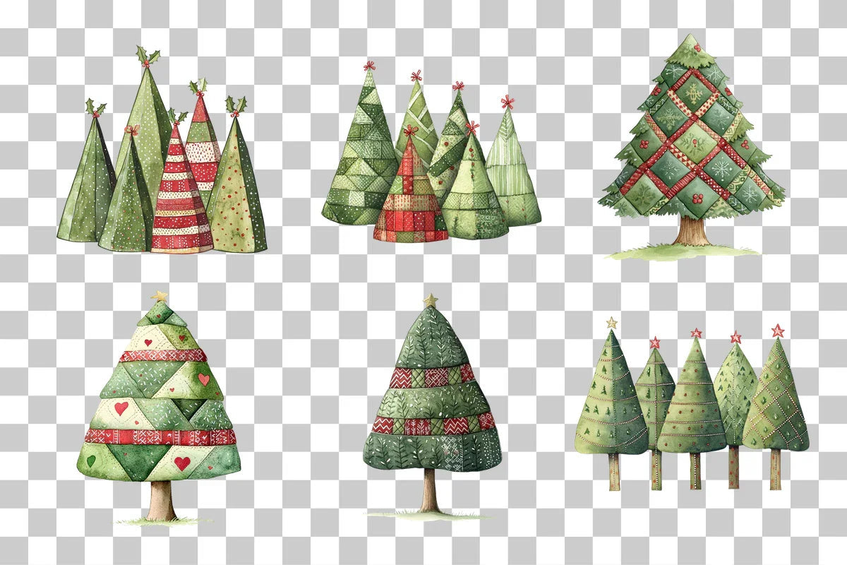 Patchwork Quilt Christmas Trees Clipart Bundle - CraftNest - Digital Crafting and Art
