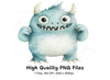 Cute Blue Monster Clipart Bundle