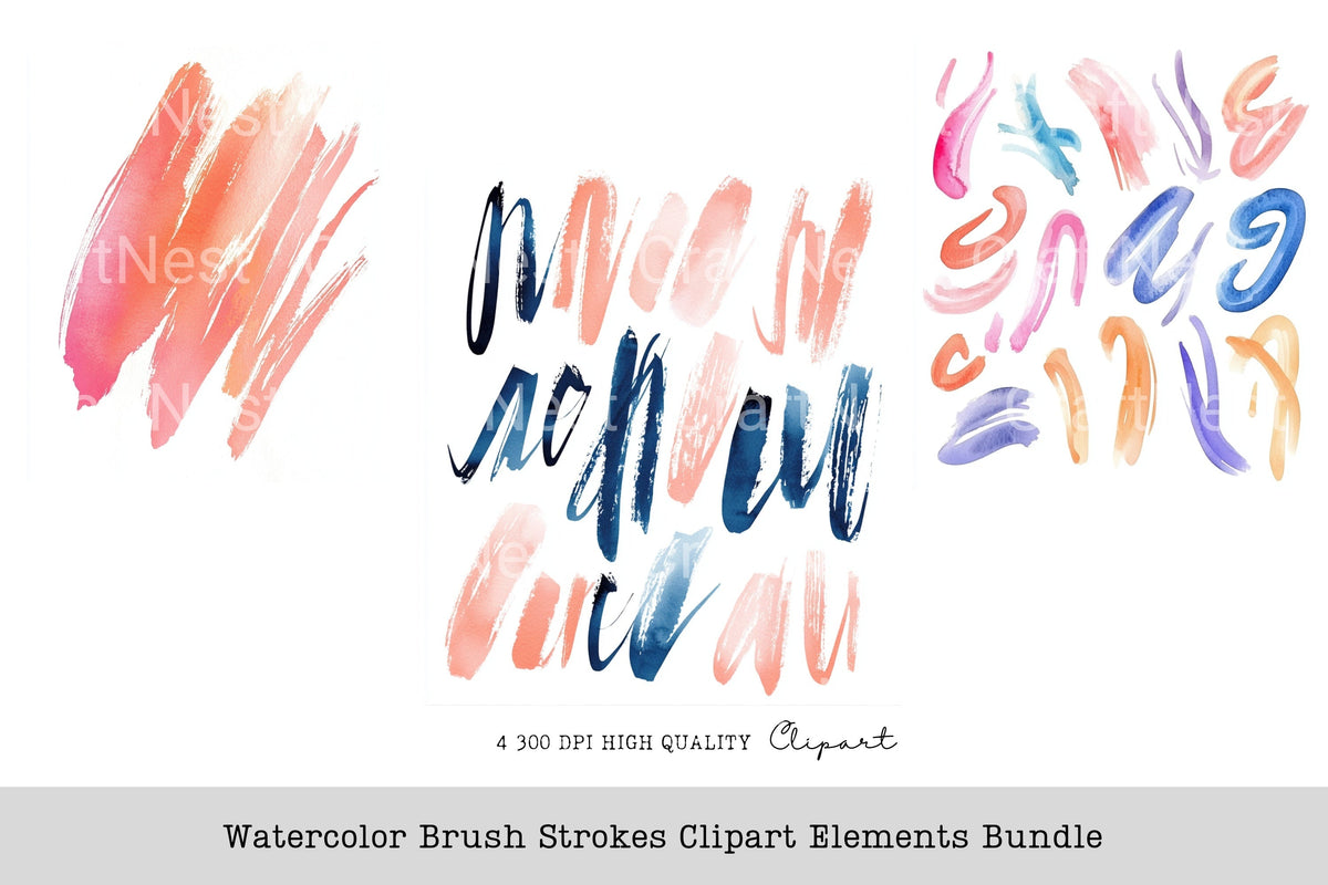 Brush Strokes Elements Clipart Bundle