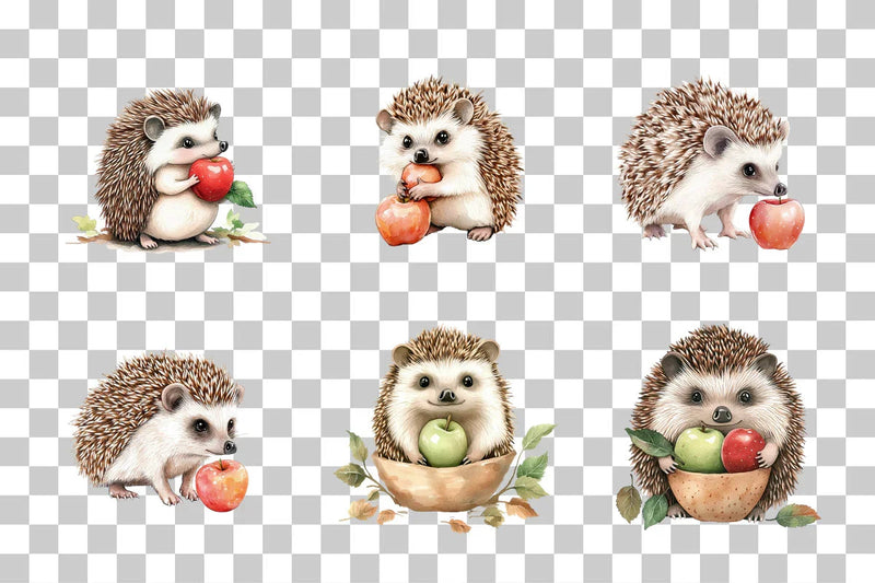 Hedgehog with Apple Forest Theme Clipart Bundle - CraftNest - Digital Crafting and Art