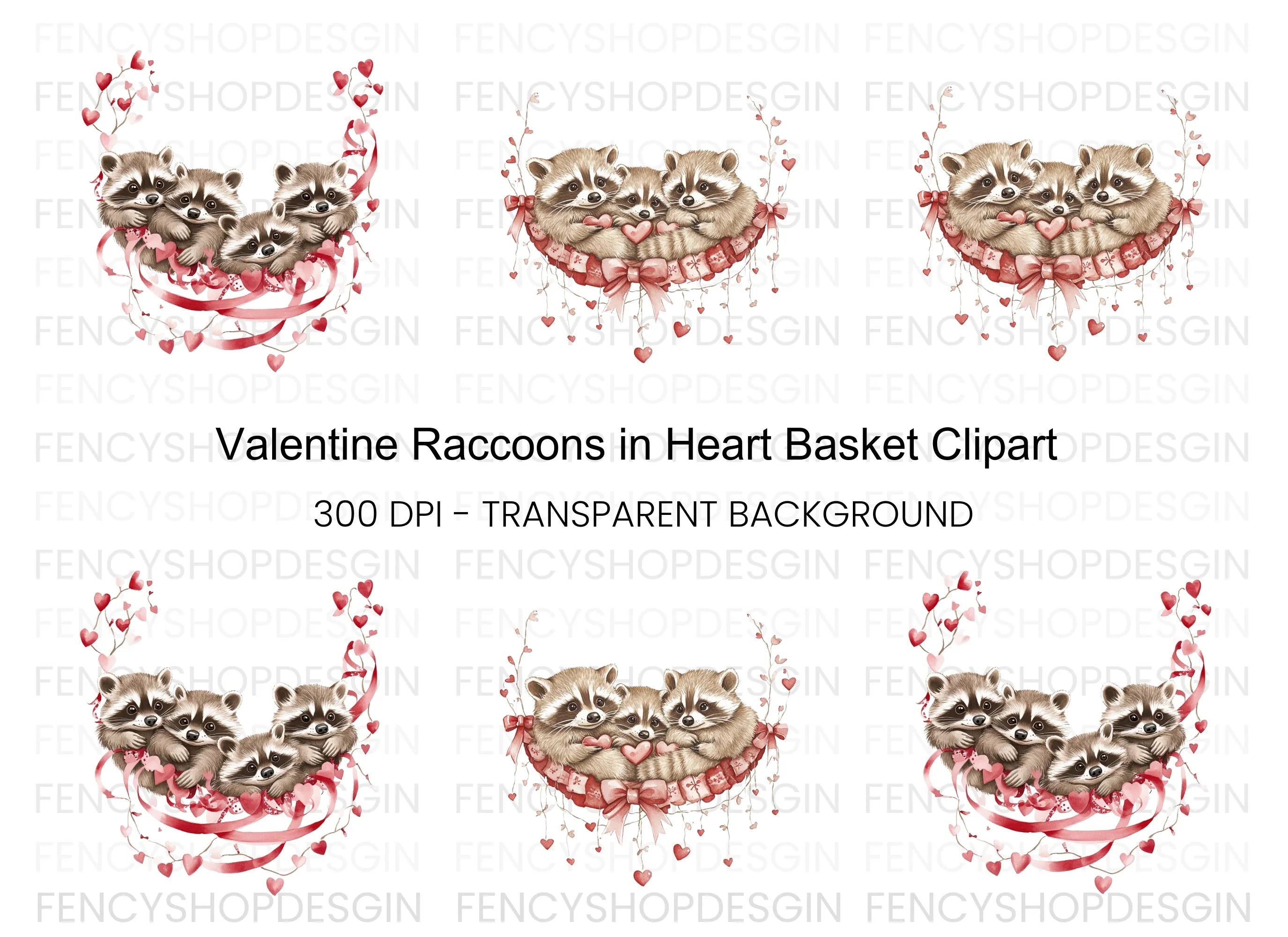 Cute Raccoon Family Valentine Clipart Bundle