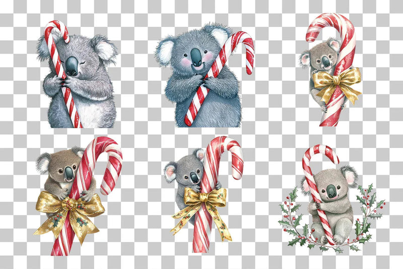 Cute Christmas Koala Candy Cane Clipart Bundle - CraftNest - Digital Crafting and Art