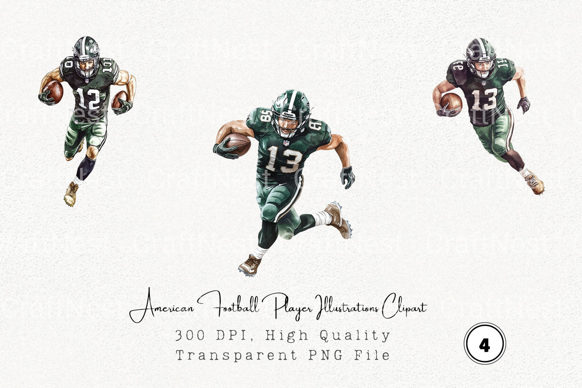 American Football Player Illustrations Clipart Bundle