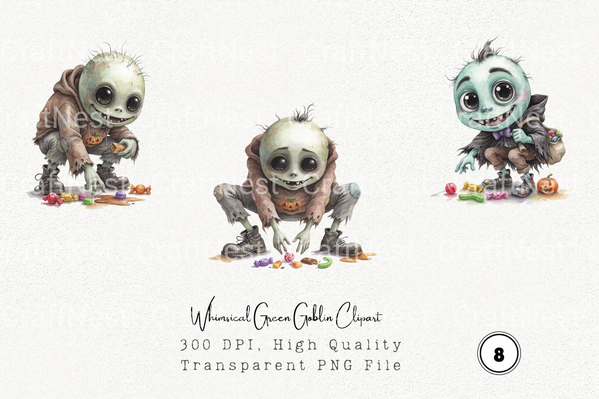 Whimsical Green Goblin Clipart Bundle