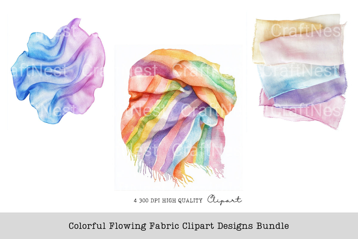 Colorful Flowing Fabric Designs Clipart Bundle