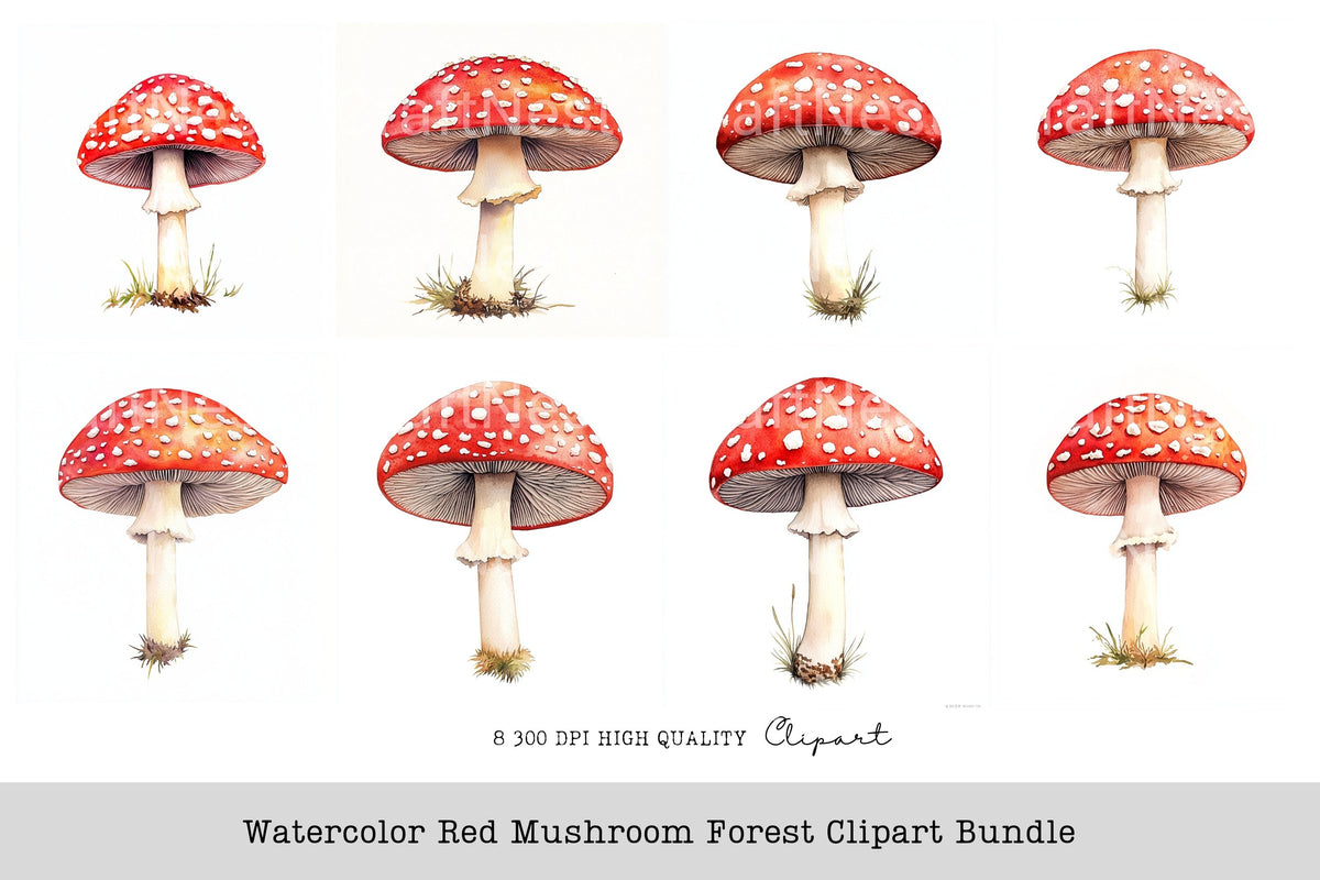 Red Mushroom Forest Clipart Bundle