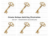 Ornate Golden Antique Key Clipart Bundle