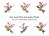 Adorable Cupid Riding Hummingbird Clipart Bundle
