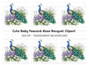 Peacock with Lavender and Daisies Clipart Bundle